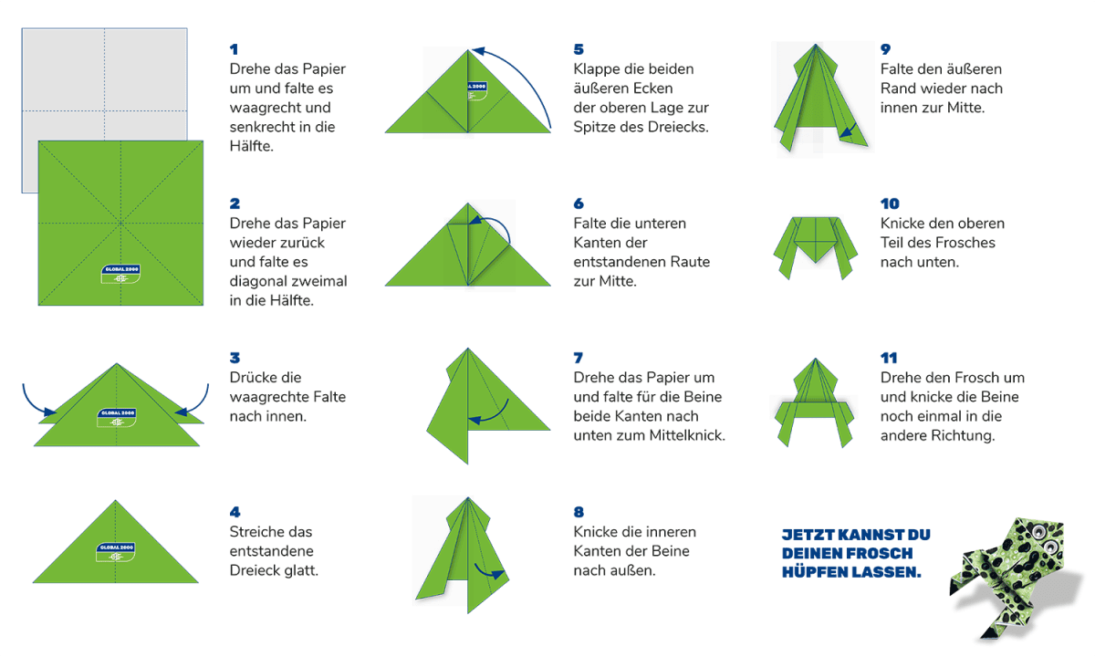 Faltanleitung für den Origami-Frosch