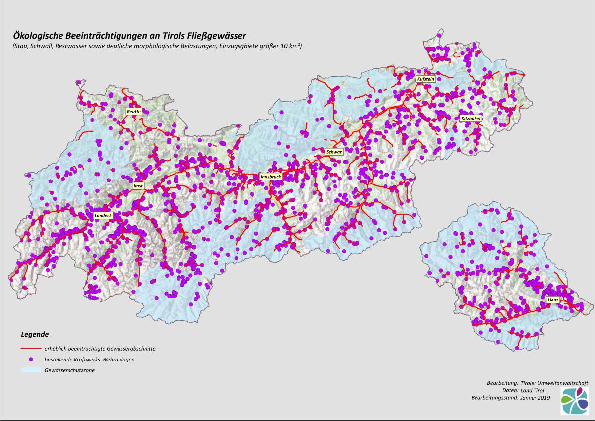 Ökologische Beeinträchtigungen an Tirols Fließgewässer