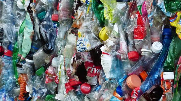 Plastikflaschen zusammen gepresst